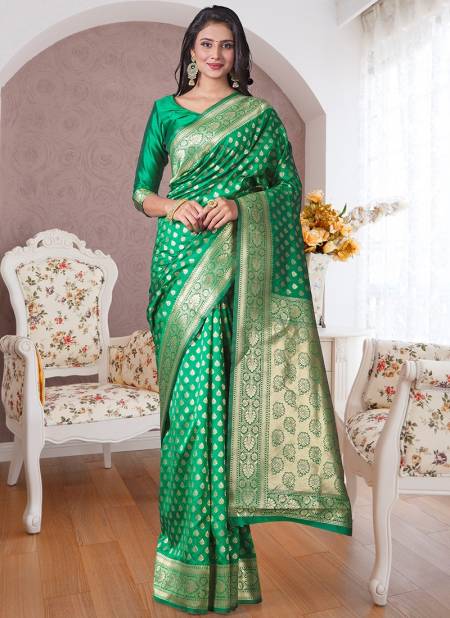 Green Exclusive Stylish Festive Wear Silk Self Designer Saree Collection 1030